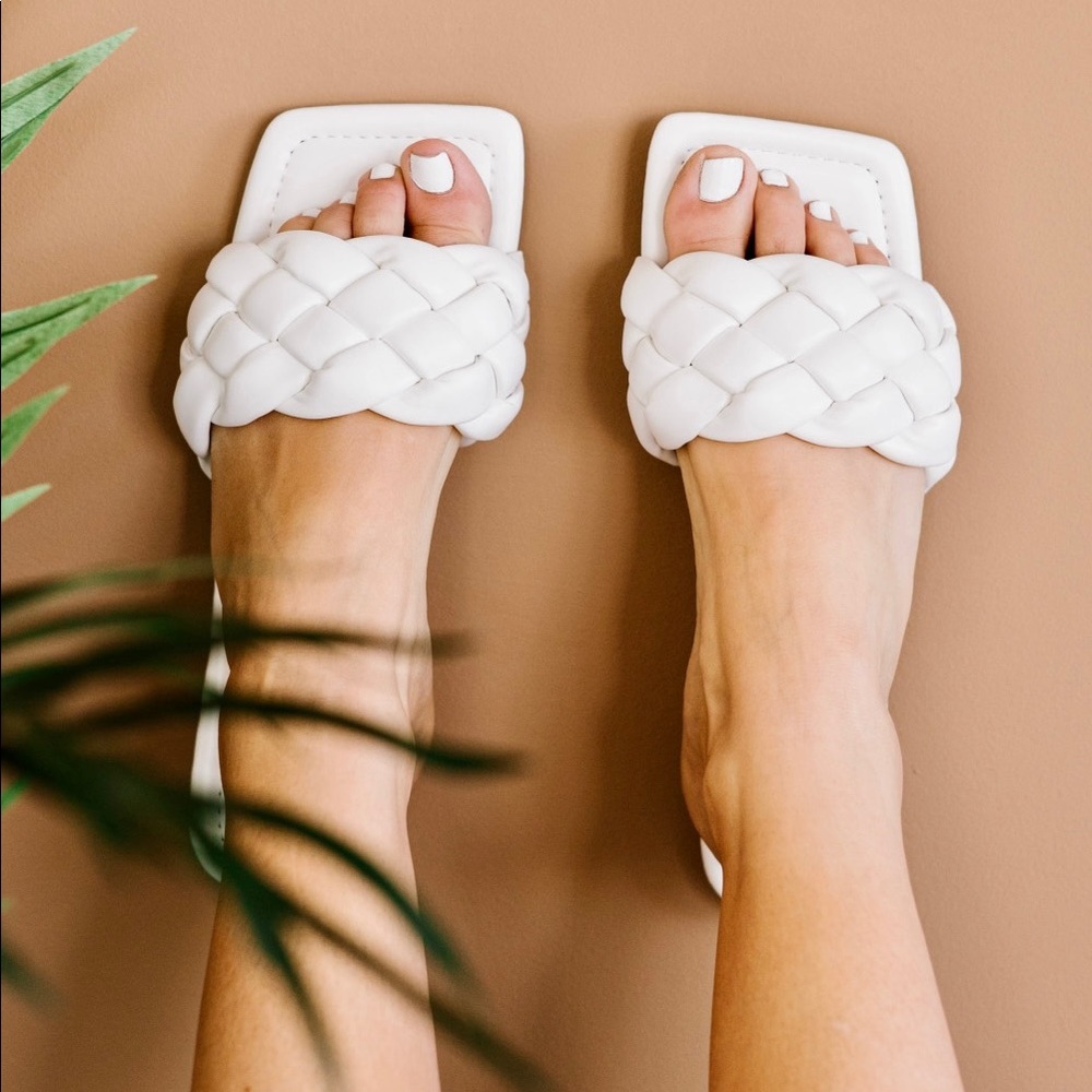 White Chunky Square Toe Boho Sandals